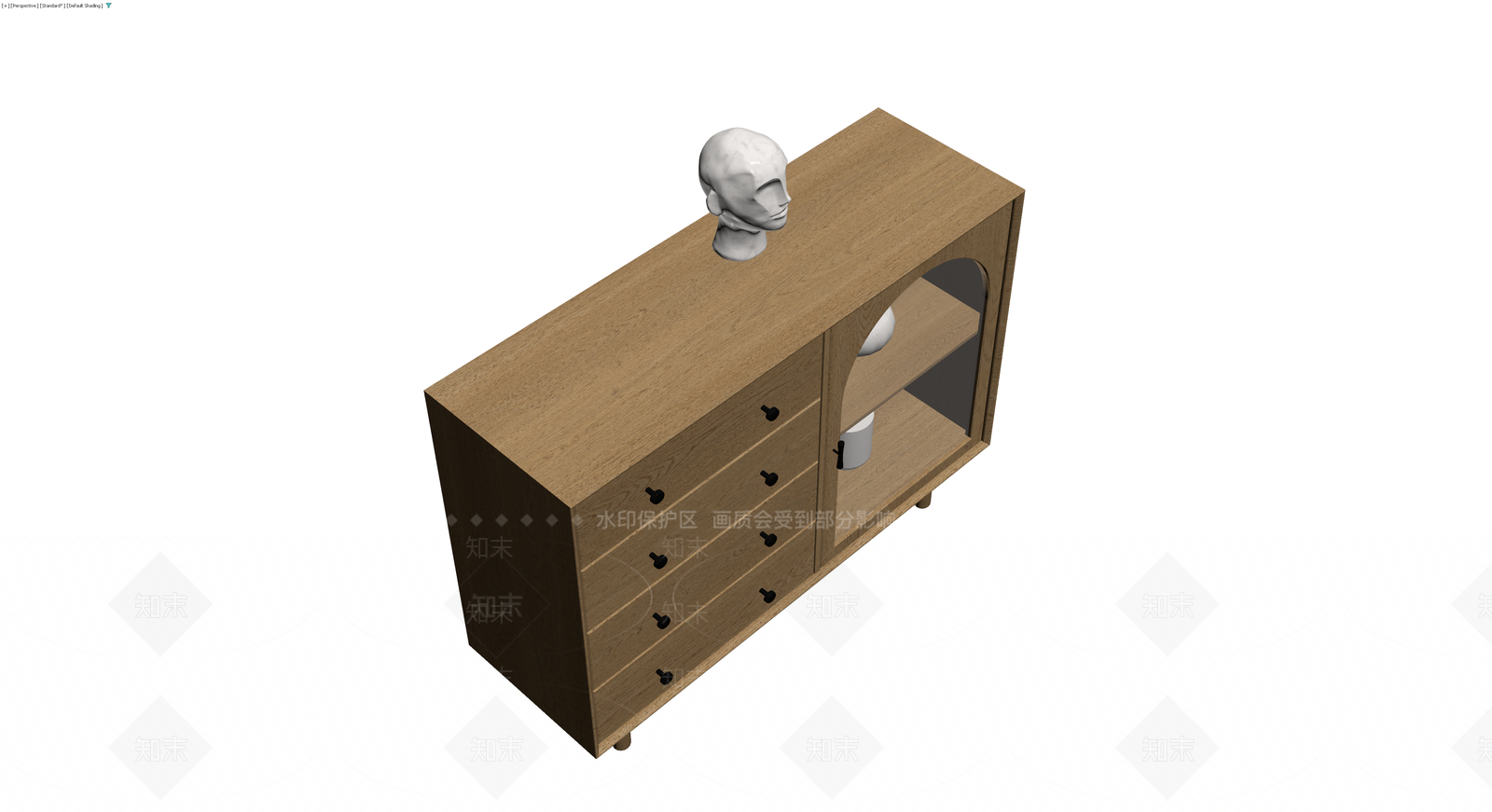 木质储物柜配雕塑摆件3D模型下载【ID:1230023462】