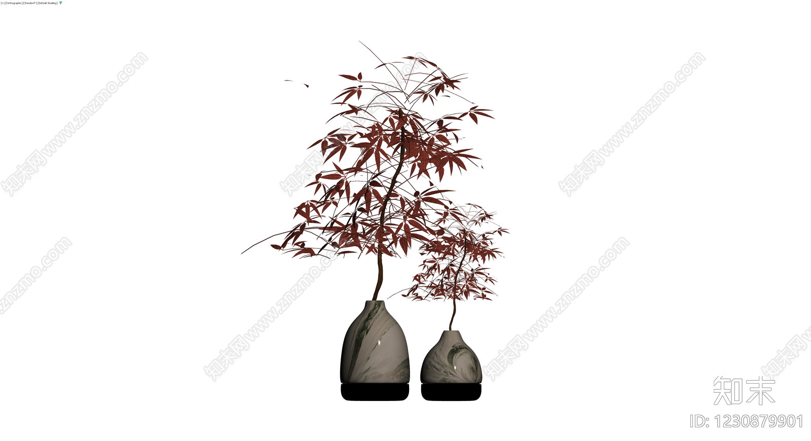 双瓶红叶盆栽组合3D模型下载【ID:1230879901】