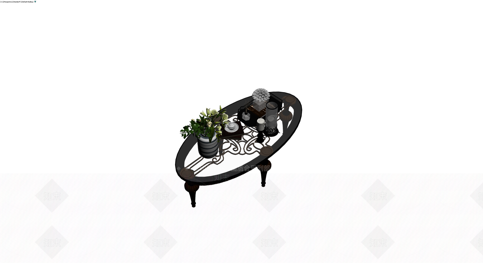 带摆件组合的椭圆茶几3D模型下载【ID:1230162945】