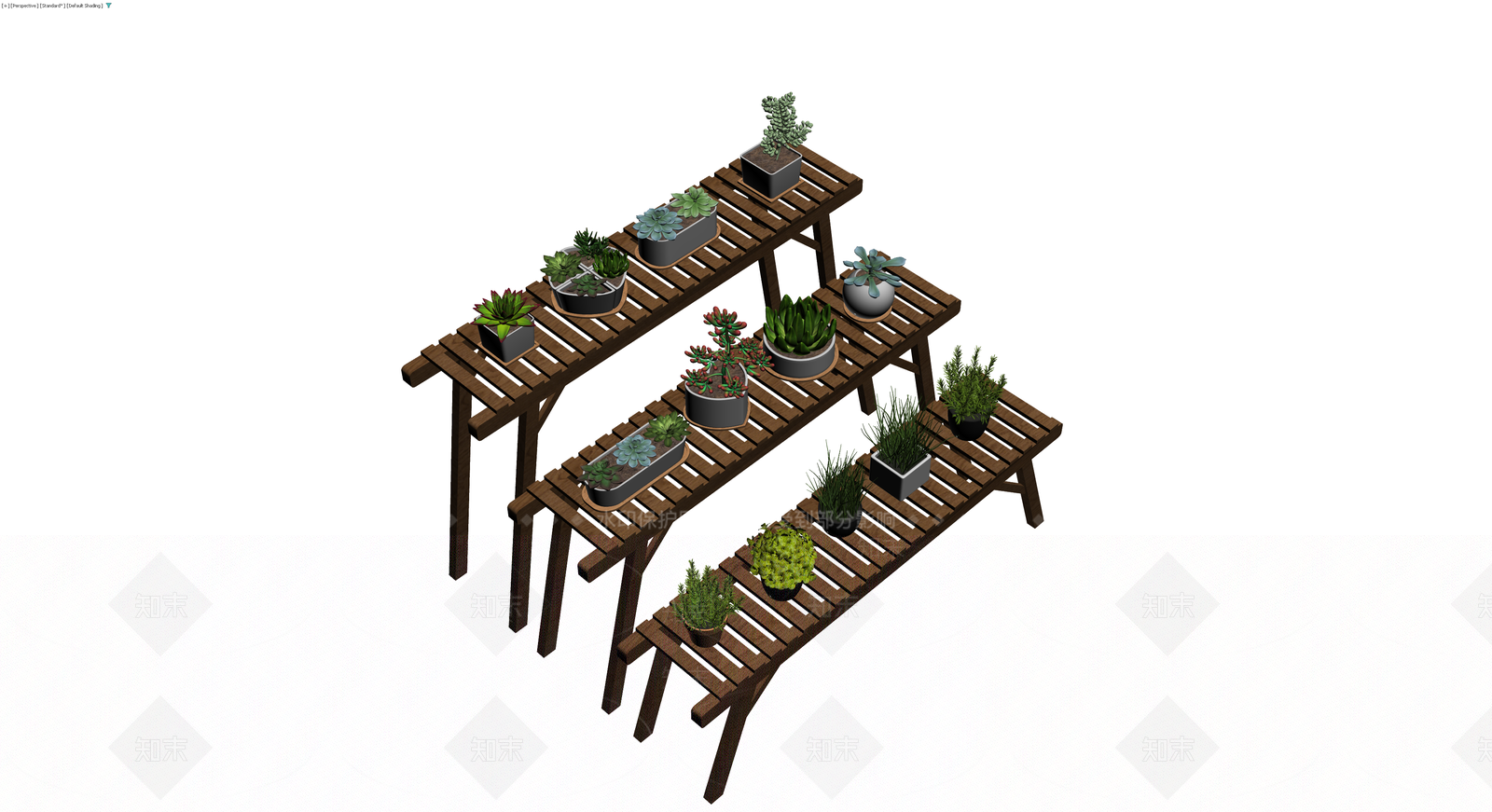 木质花架盆栽组合3D模型下载【ID:1229948685】