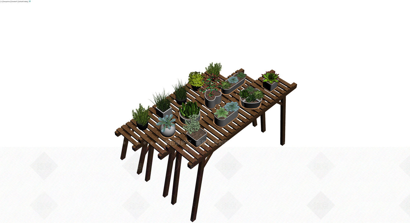 木质花架盆栽组合3D模型下载【ID:1229948685】