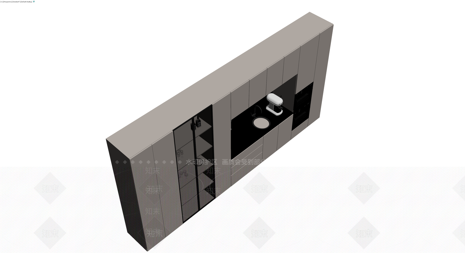 现代灰色整体橱柜组合3D模型下载【ID:1230316509】