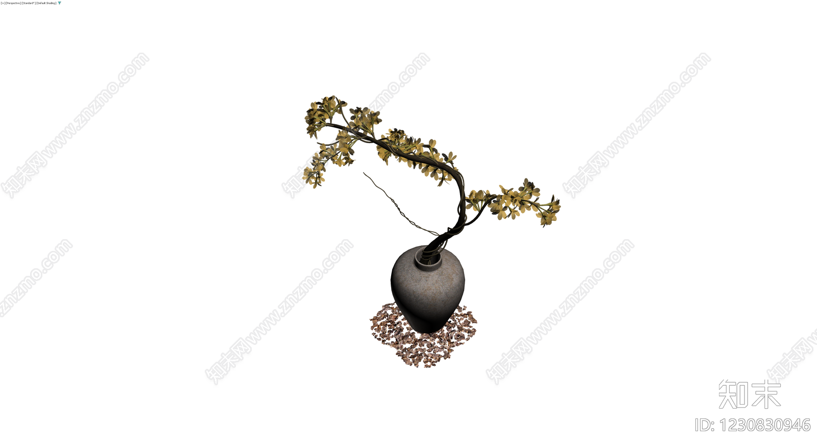 带盆黄色花枝盆栽3D模型下载【ID:1230830946】