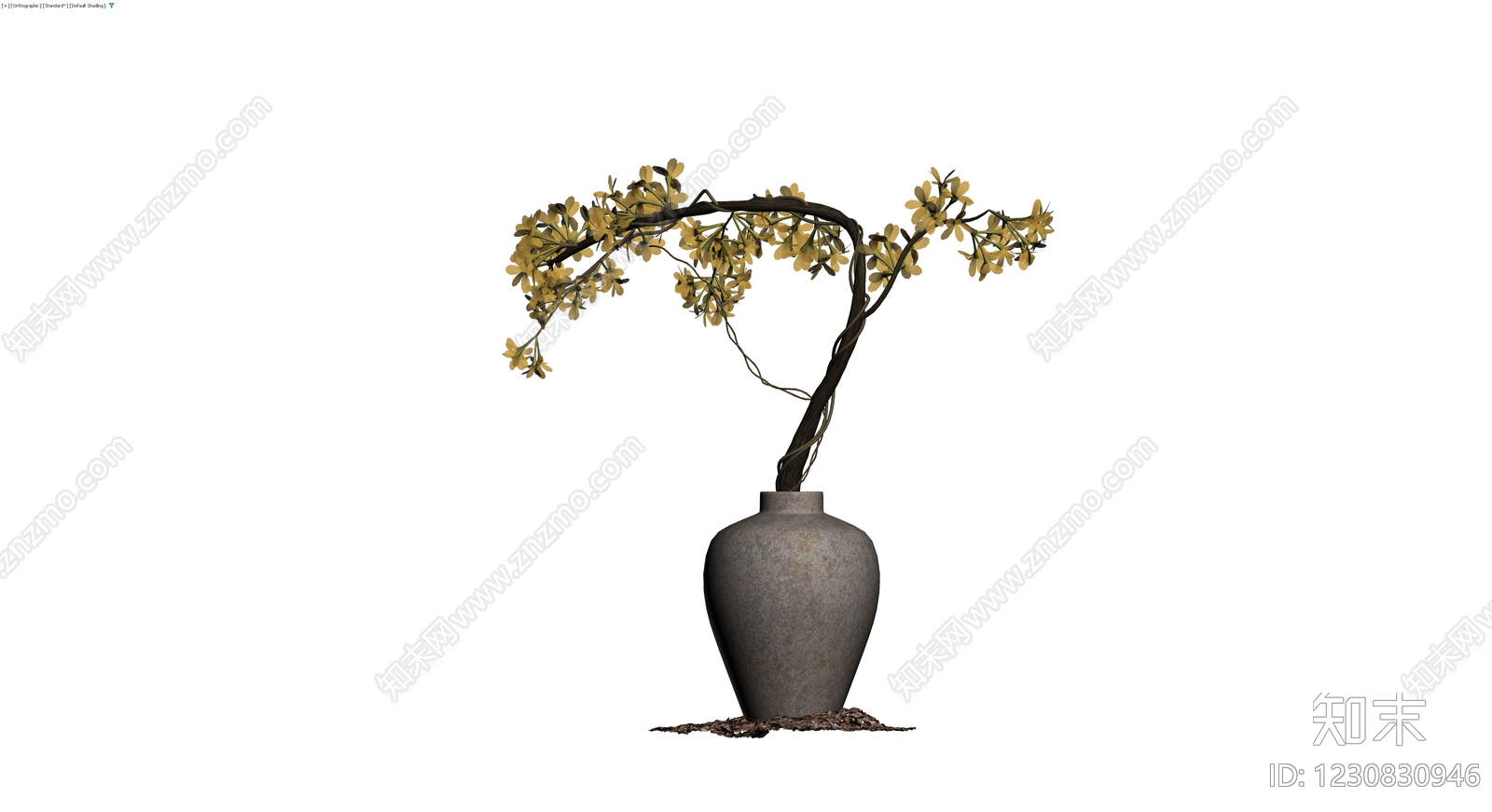 带盆黄色花枝盆栽3D模型下载【ID:1230830946】