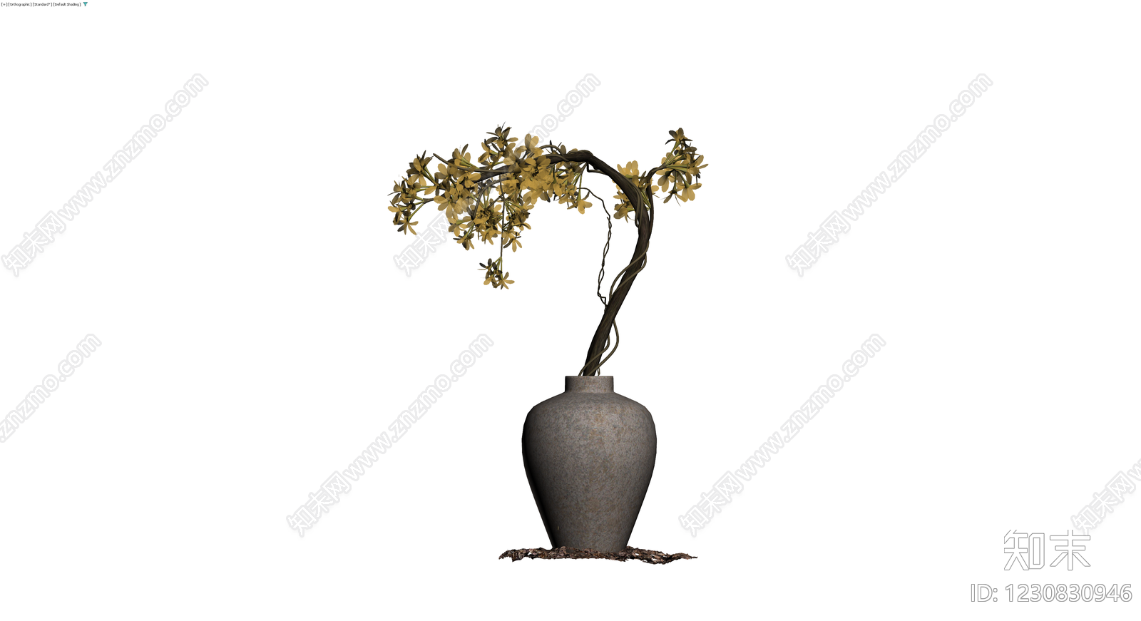 带盆黄色花枝盆栽3D模型下载【ID:1230830946】
