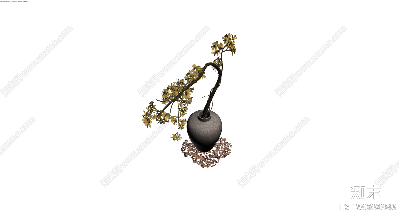 带盆黄色花枝盆栽3D模型下载【ID:1230830946】