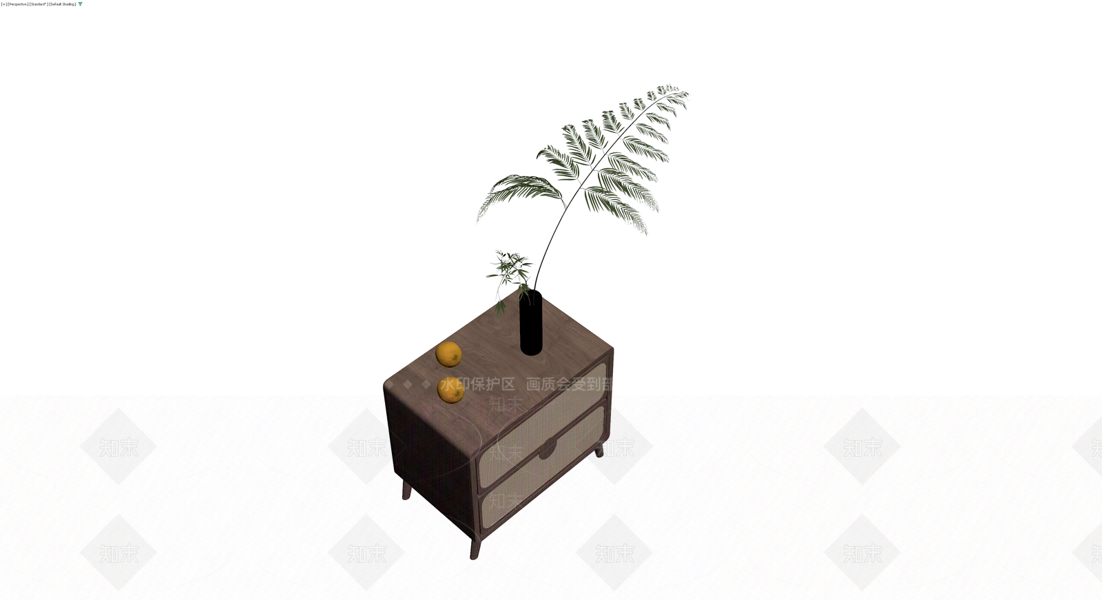 木质藤编抽屉柜配植物3D模型下载【ID:1230687154】