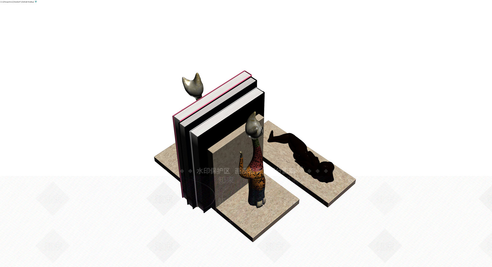 猫咪雕塑书挡组合3D模型下载【ID:1229899241】
