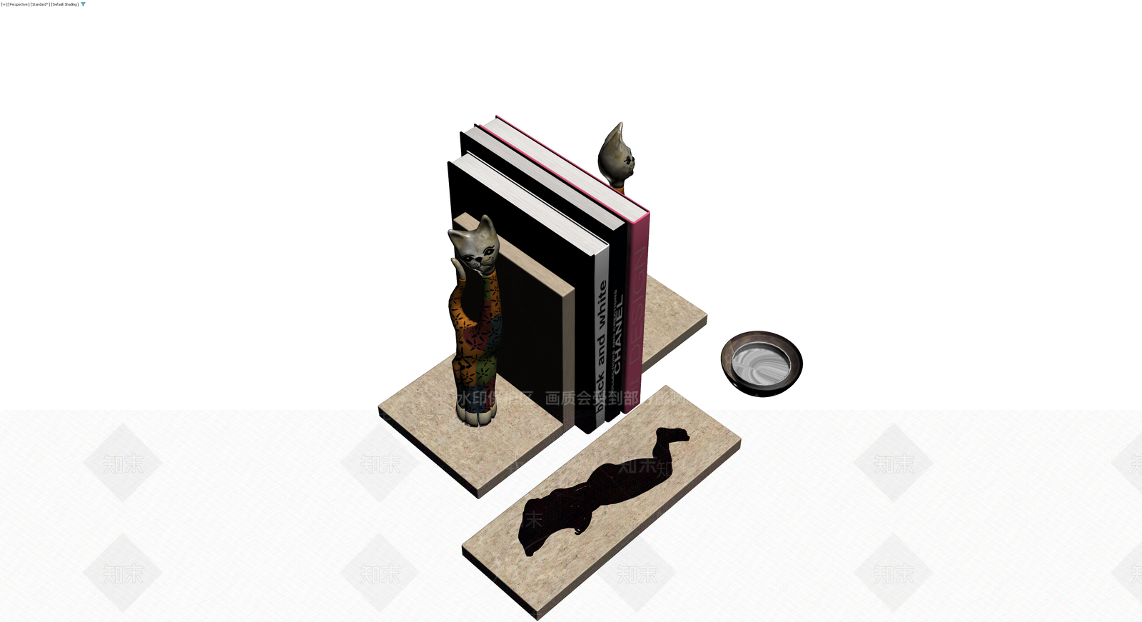 猫咪雕塑书挡组合3D模型下载【ID:1229899241】