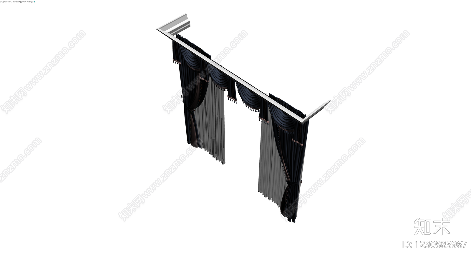 欧式深色布艺窗帘组合3D模型下载【ID:1230885967】