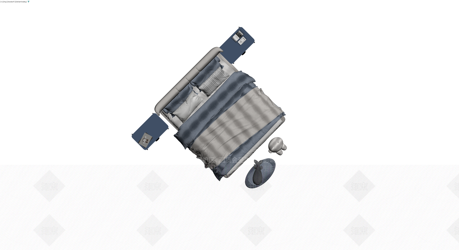 现代双人床及床头柜组合3D模型下载【ID:1229959245】