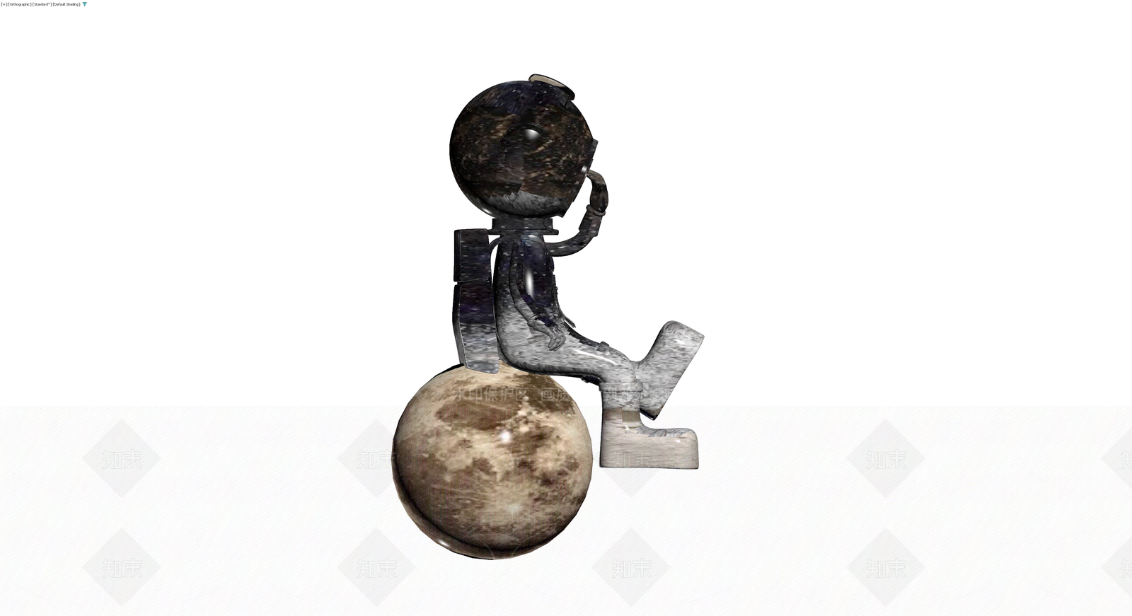 宇航员坐月球雕塑3D模型下载【ID:1230384026】