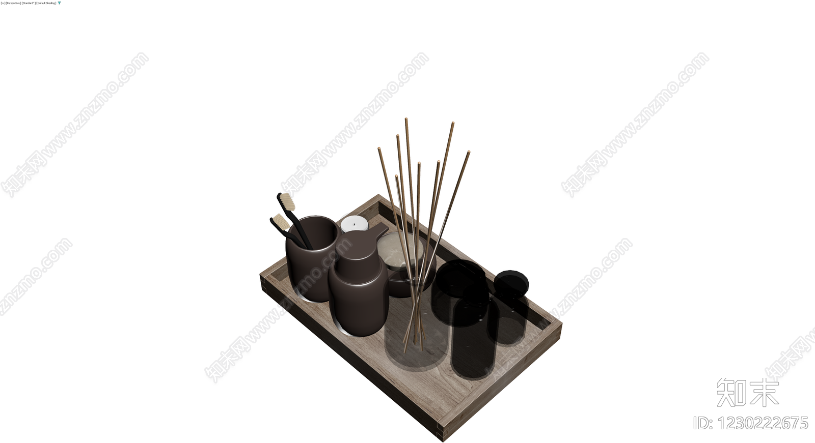 木质托盘卫浴洗漱用品组合3D模型下载【ID:1230222675】
