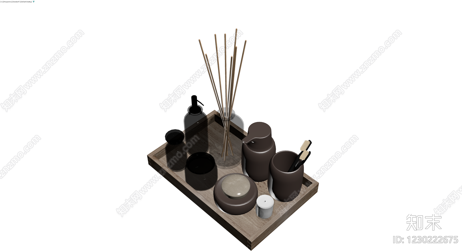木质托盘卫浴洗漱用品组合3D模型下载【ID:1230222675】