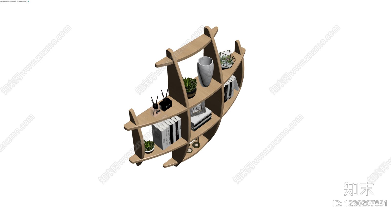 弧形木质置物架带摆件3D模型下载【ID:1230207851】