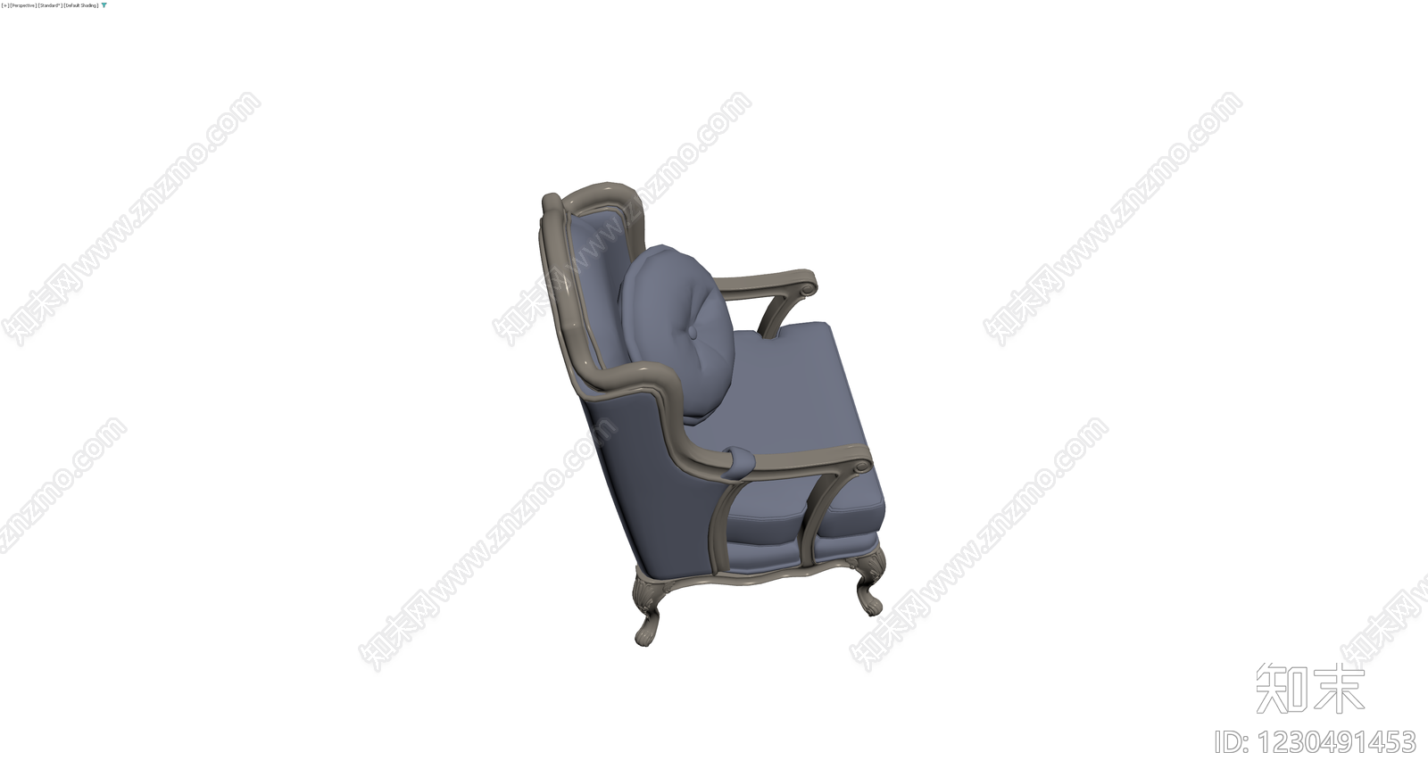欧式古典蓝色扶手椅3D模型下载【ID:1230491453】