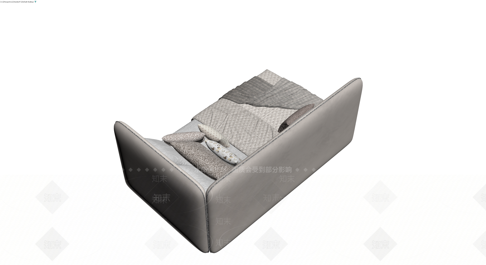 双人软包床及床品组合3D模型下载【ID:1229636598】