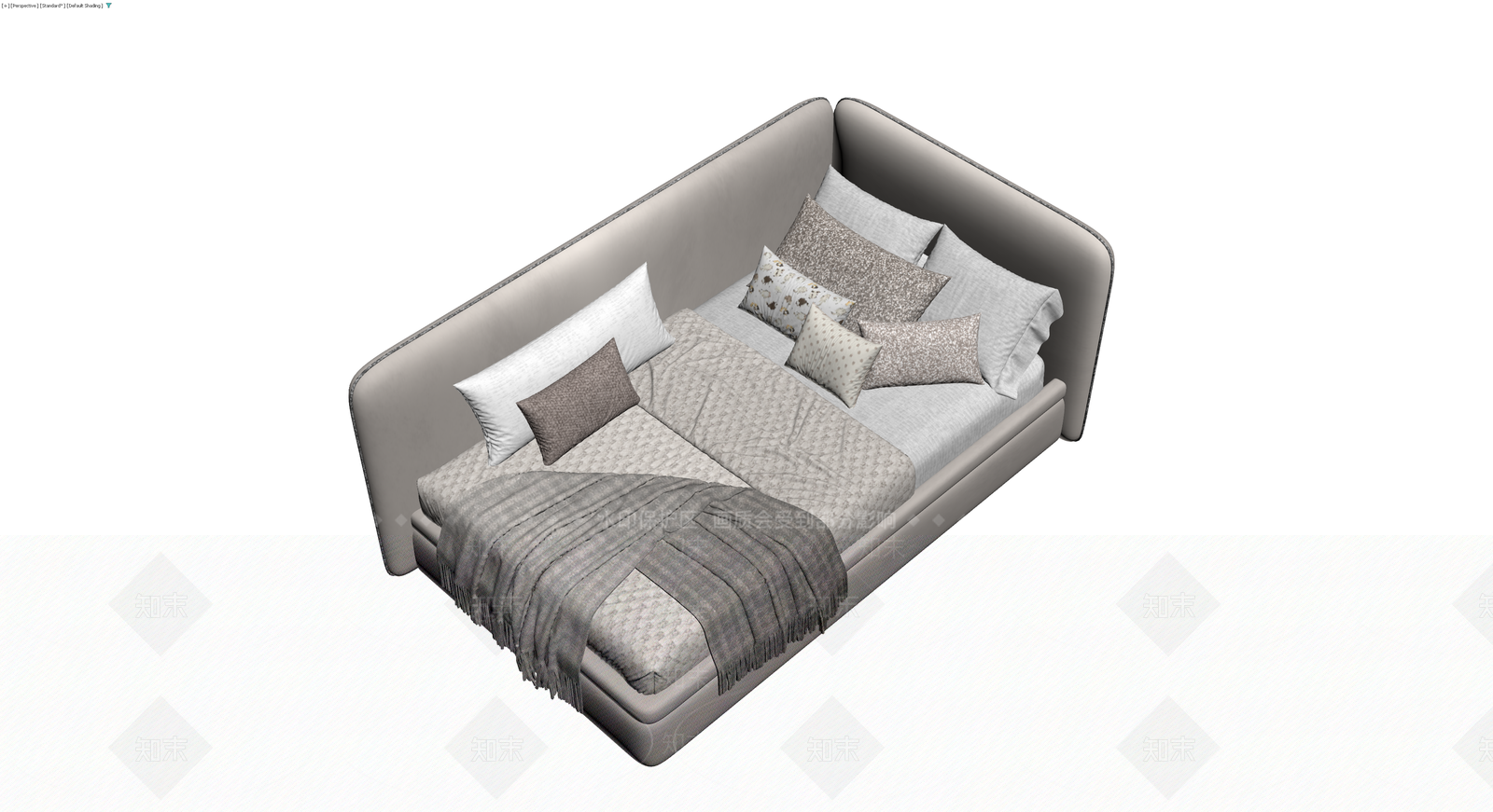 双人软包床及床品组合3D模型下载【ID:1229636598】