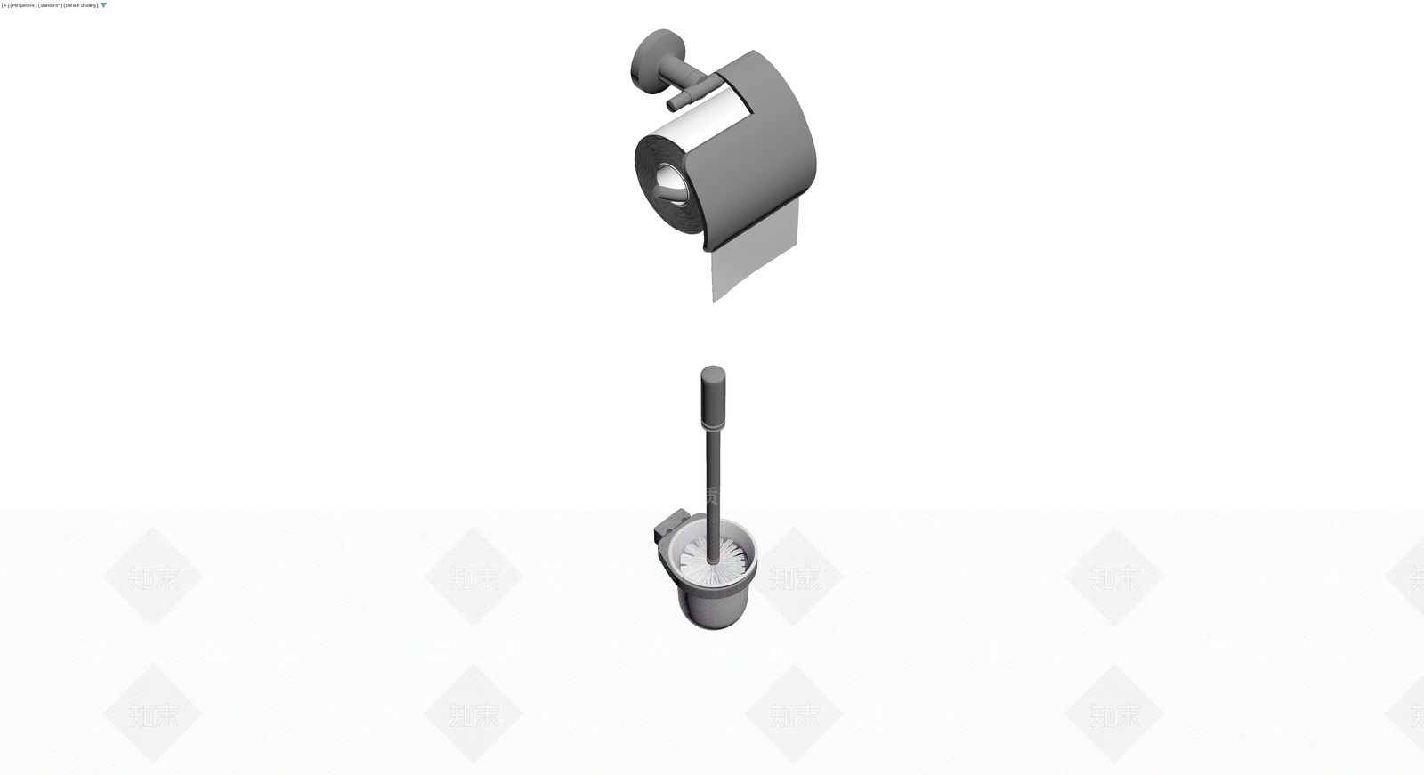 卫浴用品组合（马桶刷+卷纸架）3D模型下载【ID:1230423599】