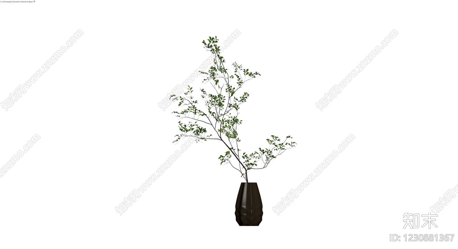 黑色几何花瓶配绿植3D模型下载【ID:1230881367】