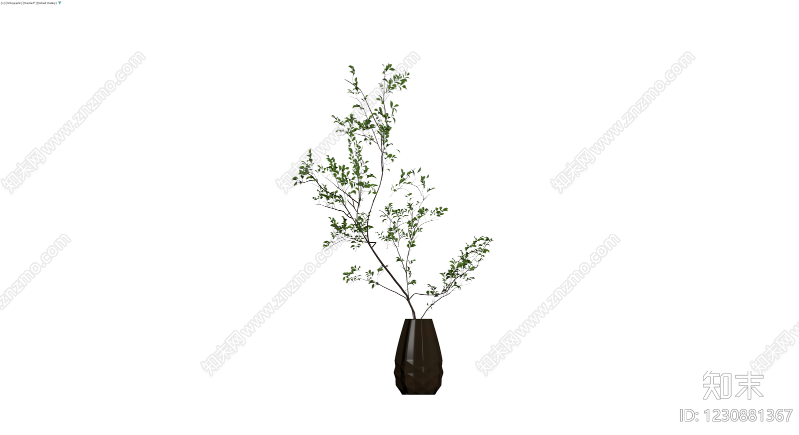 黑色几何花瓶配绿植3D模型下载【ID:1230881367】