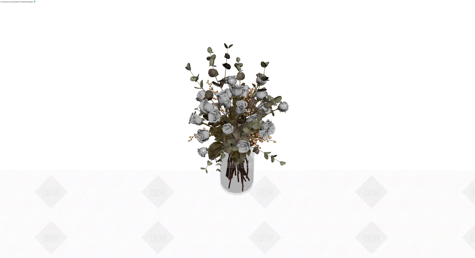 灰玫瑰与尤加利叶花瓶组合3D模型下载【ID:1230156304】