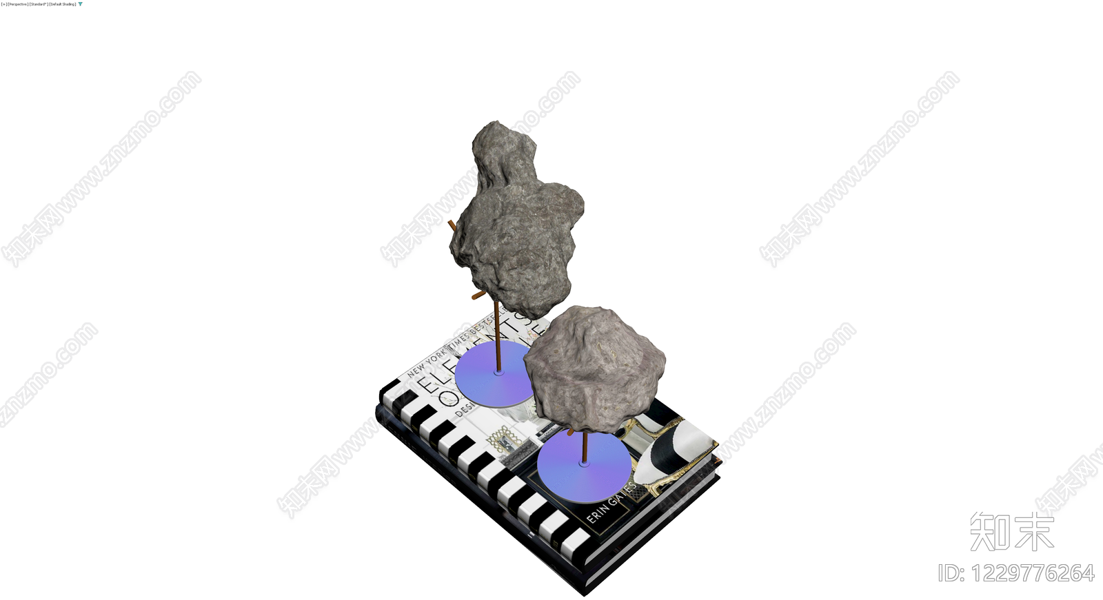 书籍底座岩石摆件组合3D模型下载【ID:1229776264】