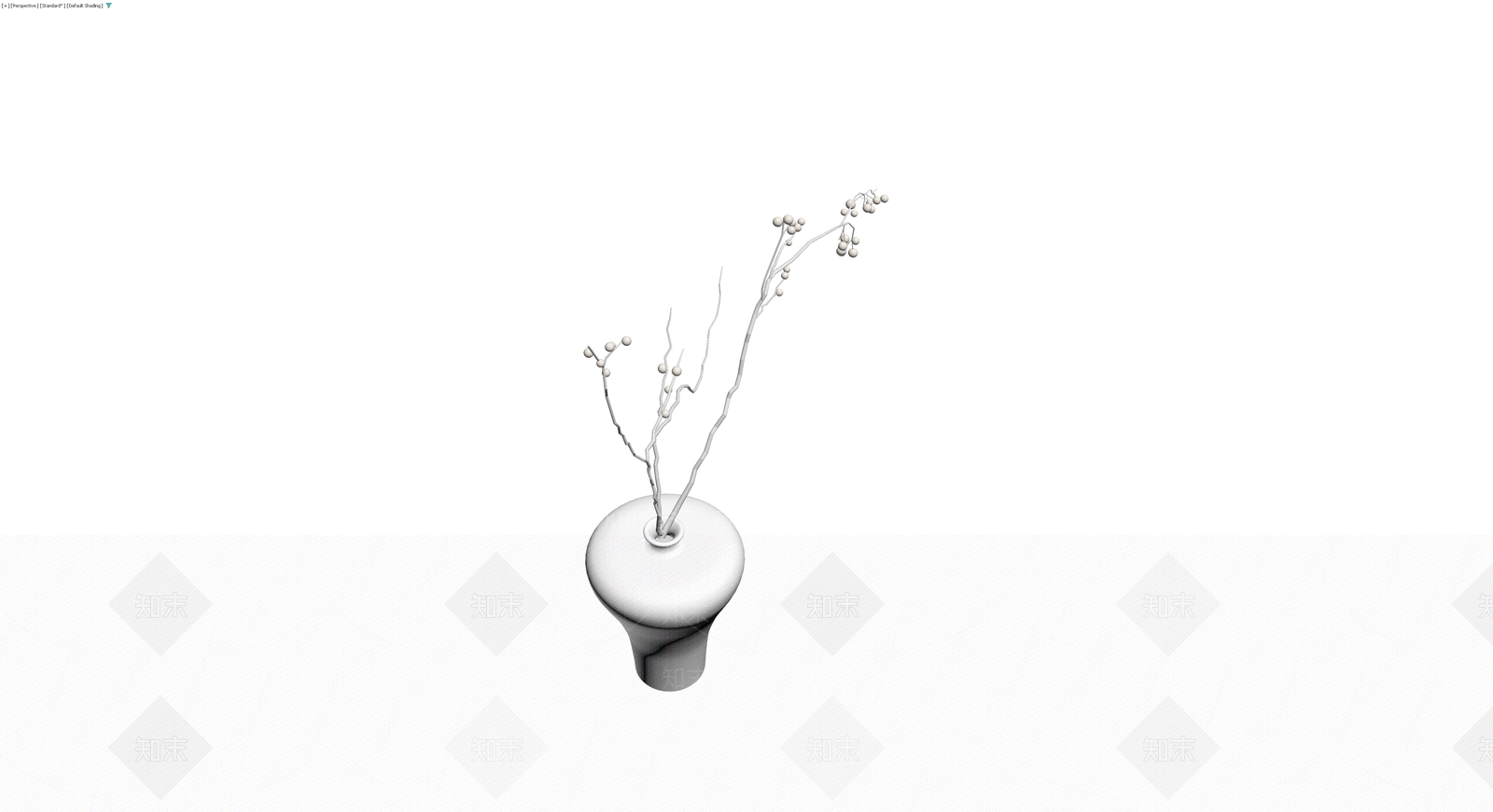 白瓷花瓶带干枝植物3D模型下载【ID:1230145503】