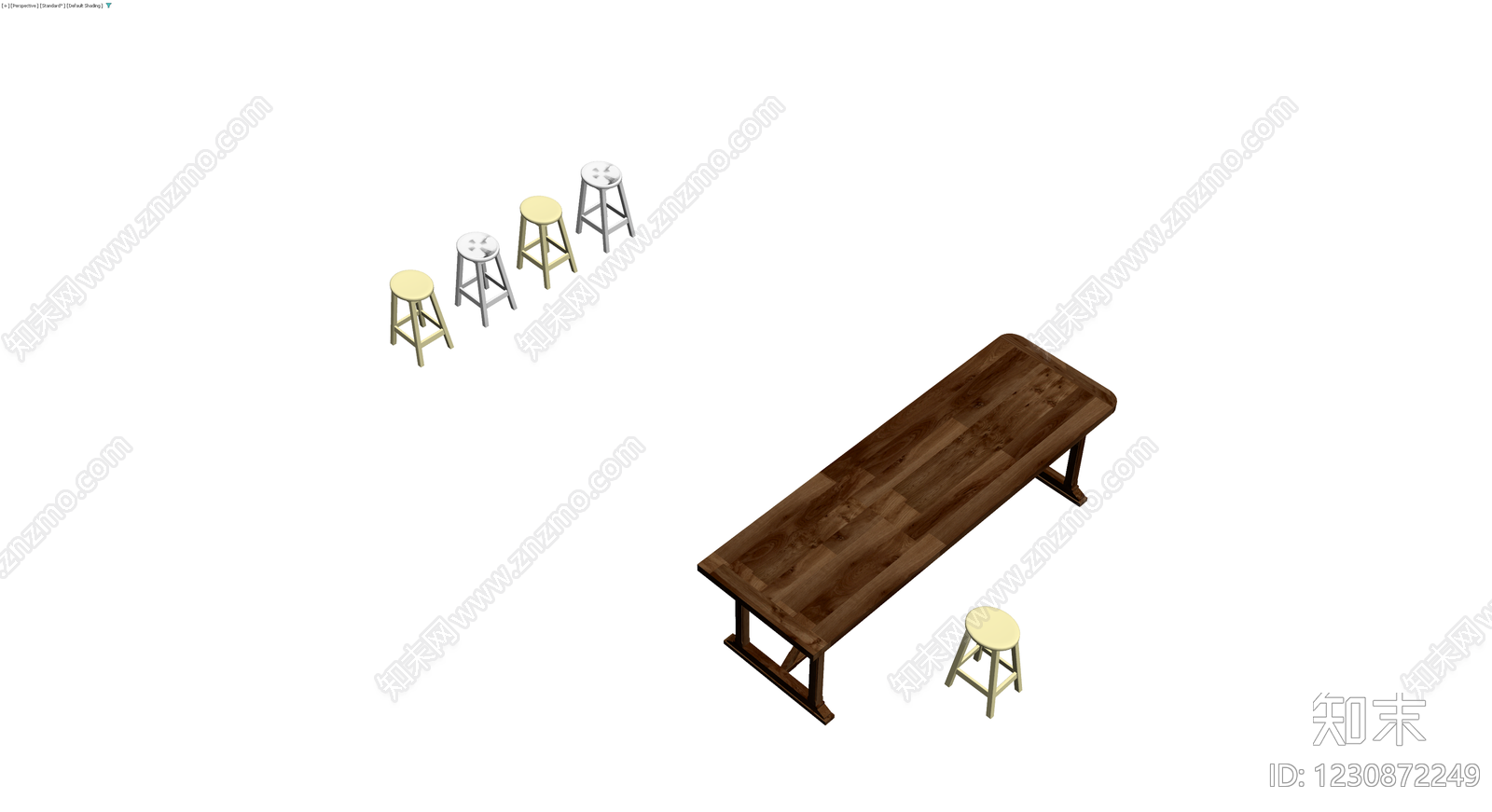 深色实木餐桌配高脚凳3D模型下载【ID:1230872249】