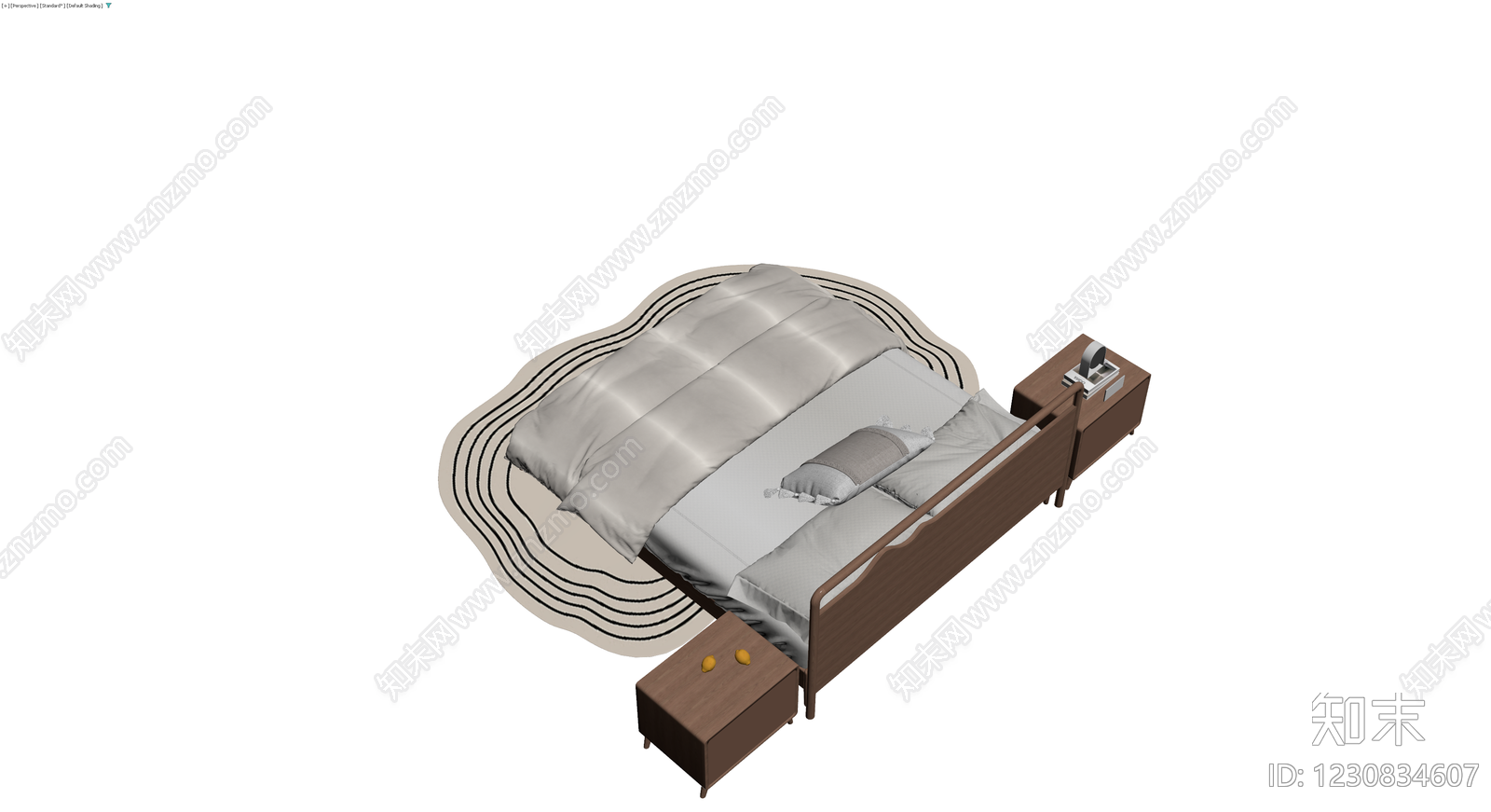 现代实木床及床头柜组合3D模型下载【ID:1230834607】