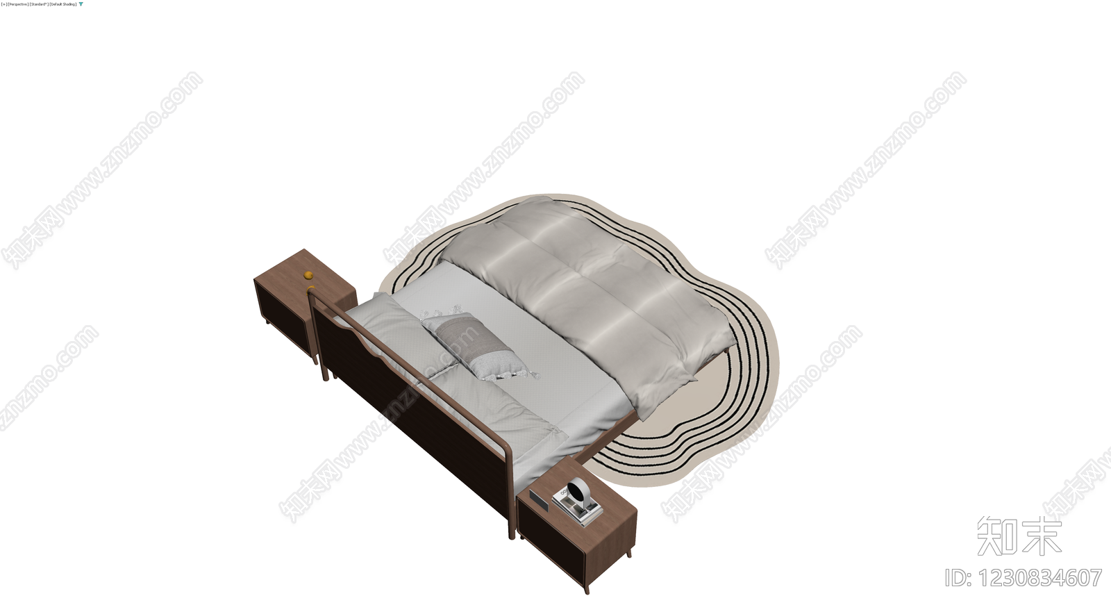 现代实木床及床头柜组合3D模型下载【ID:1230834607】