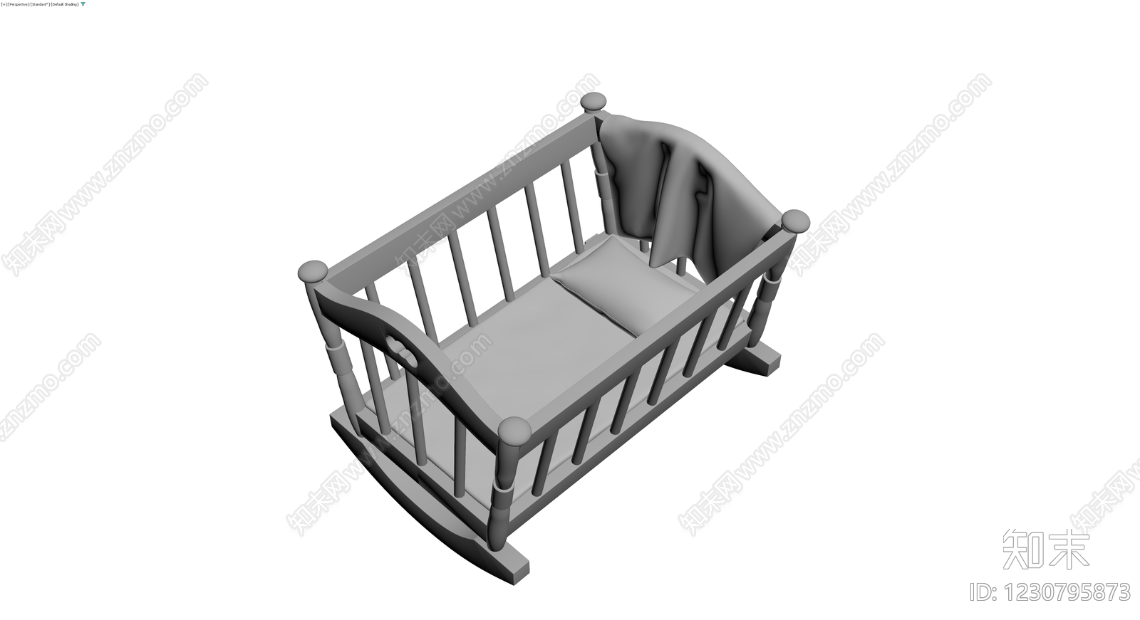 带床品摇椅婴儿床3D模型下载【ID:1230795873】