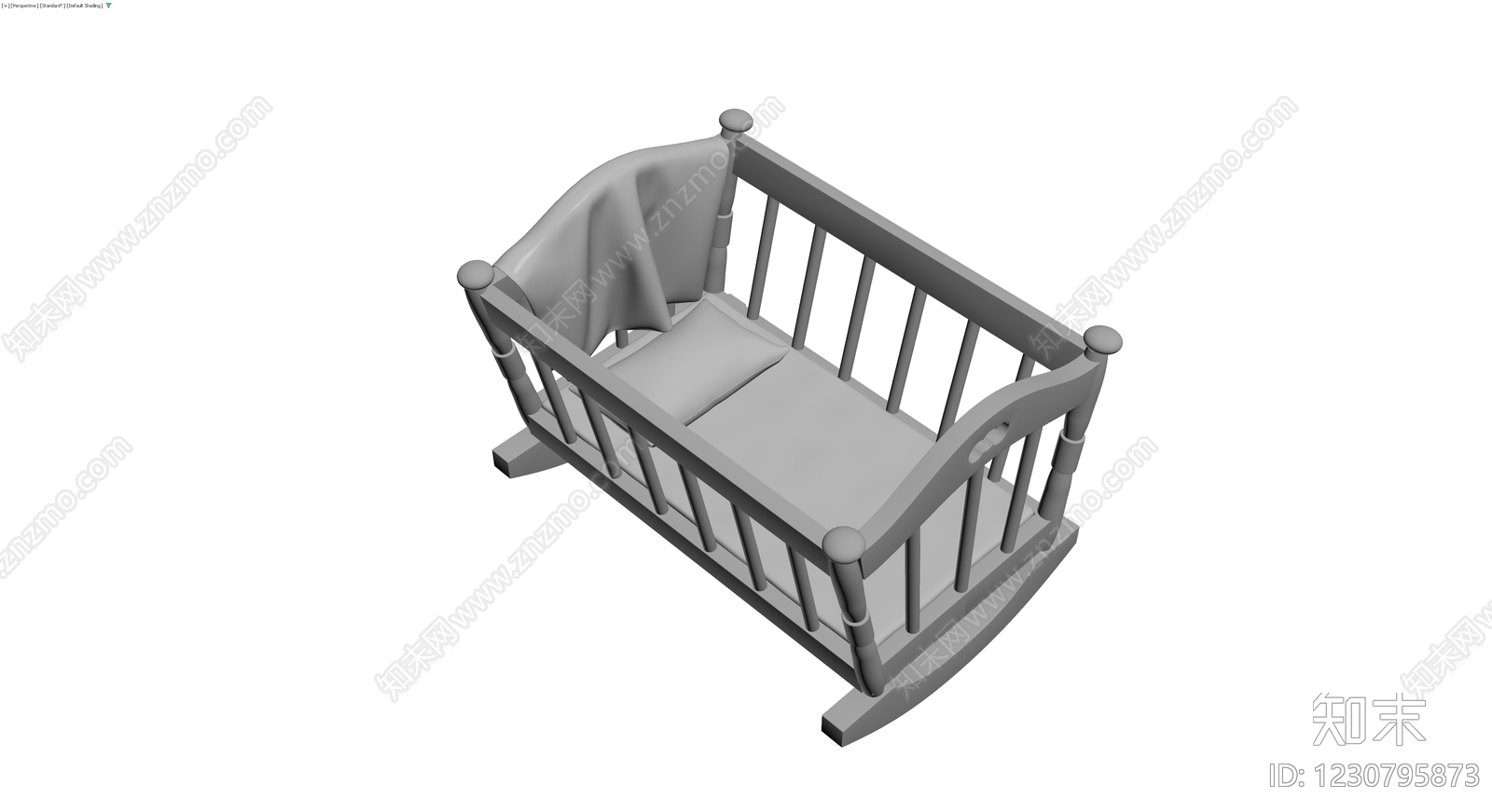 带床品摇椅婴儿床3D模型下载【ID:1230795873】