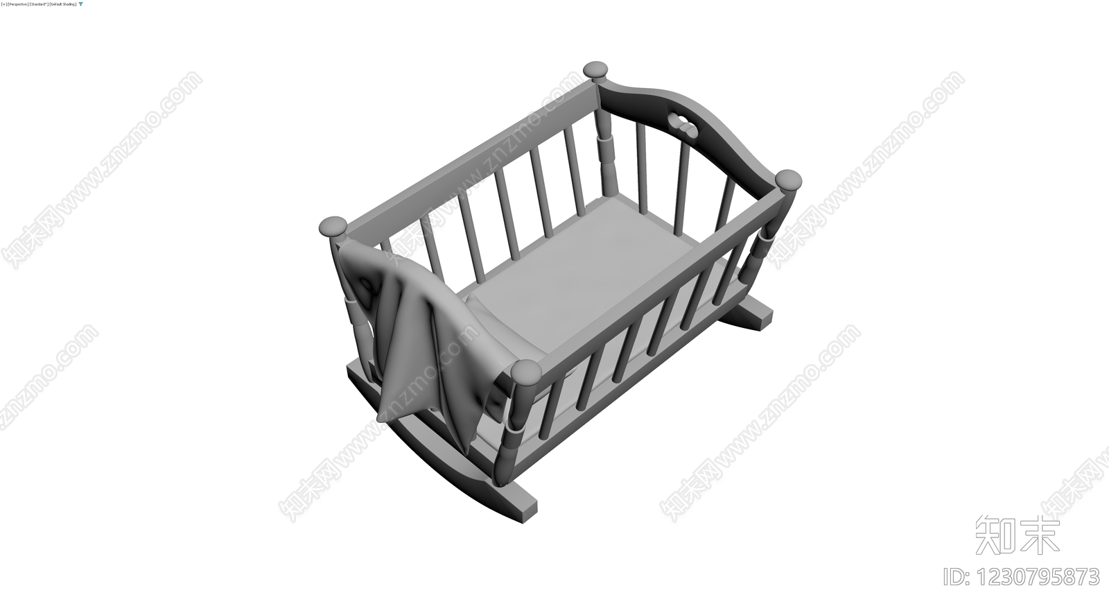 带床品摇椅婴儿床3D模型下载【ID:1230795873】
