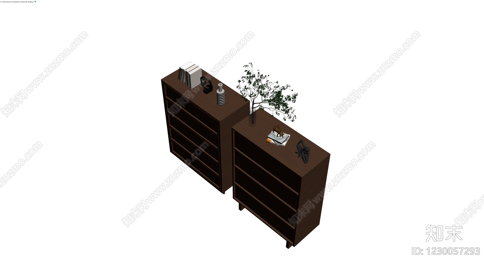 双拼深木色斗柜组合3D模型下载【ID:1230057293】
