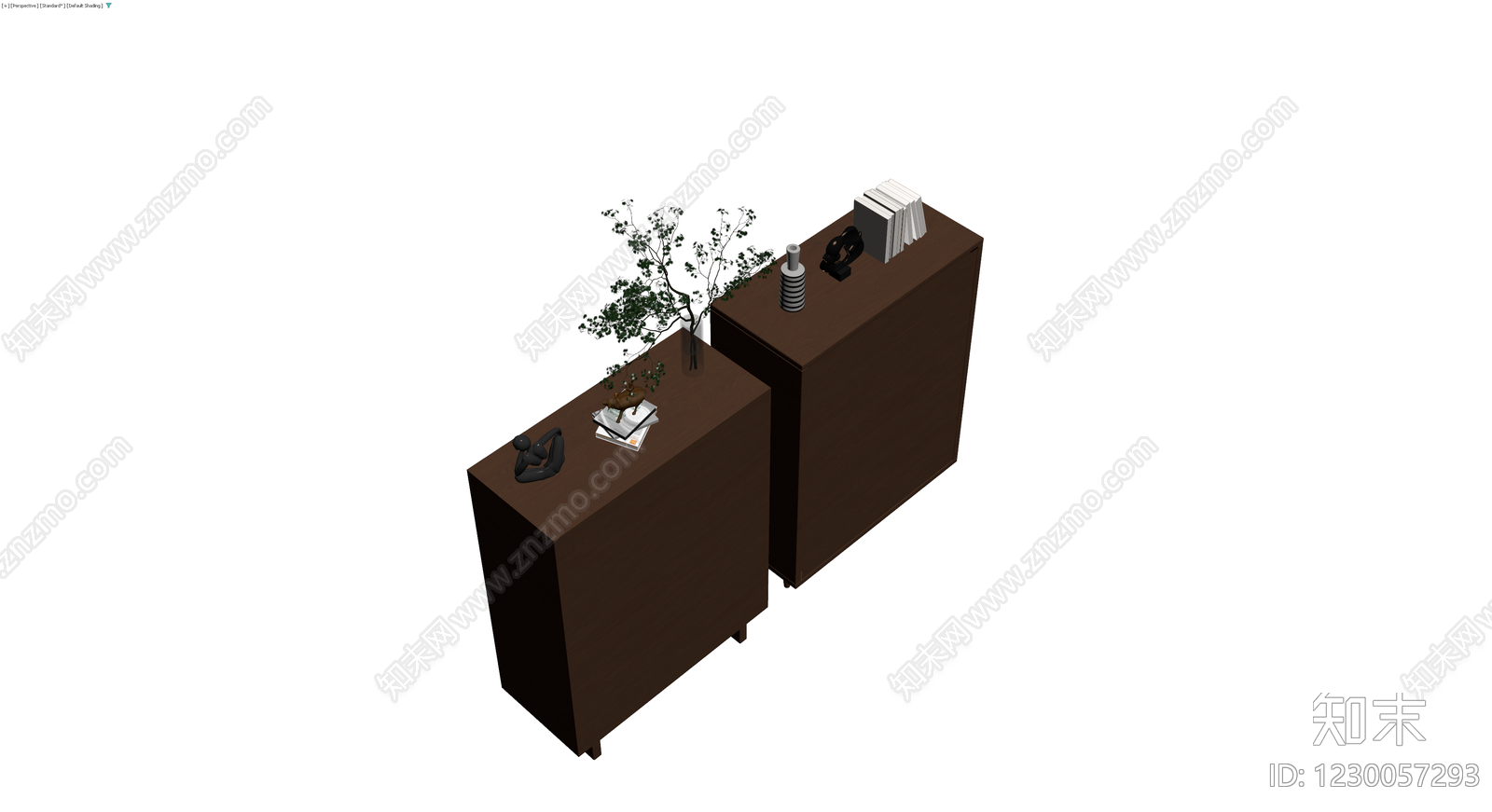 双拼深木色斗柜组合3D模型下载【ID:1230057293】