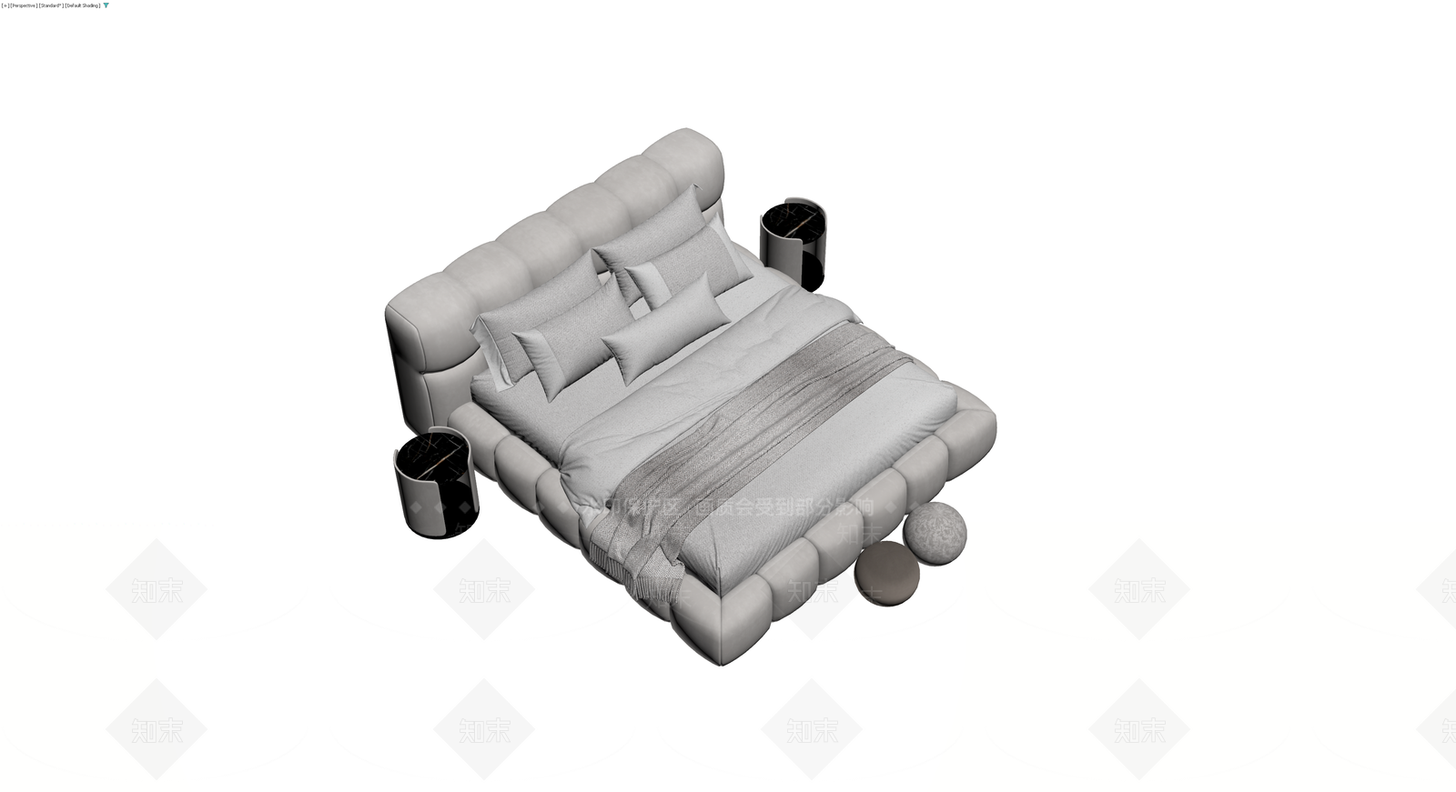 现代软包床及床头柜组合3D模型下载【ID:1230734908】