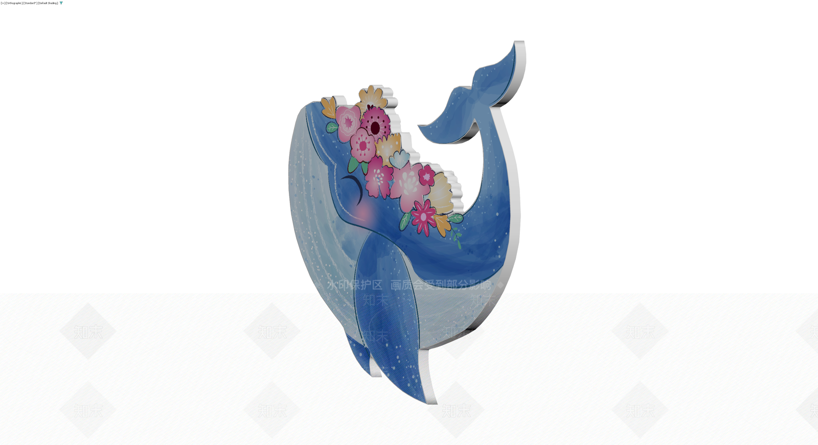 蓝色花朵装饰鲸鱼雕塑3D模型下载【ID:1230700975】