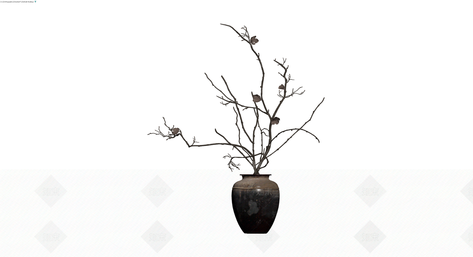深色花瓶枯枝盆栽3D模型下载【ID:1230169106】