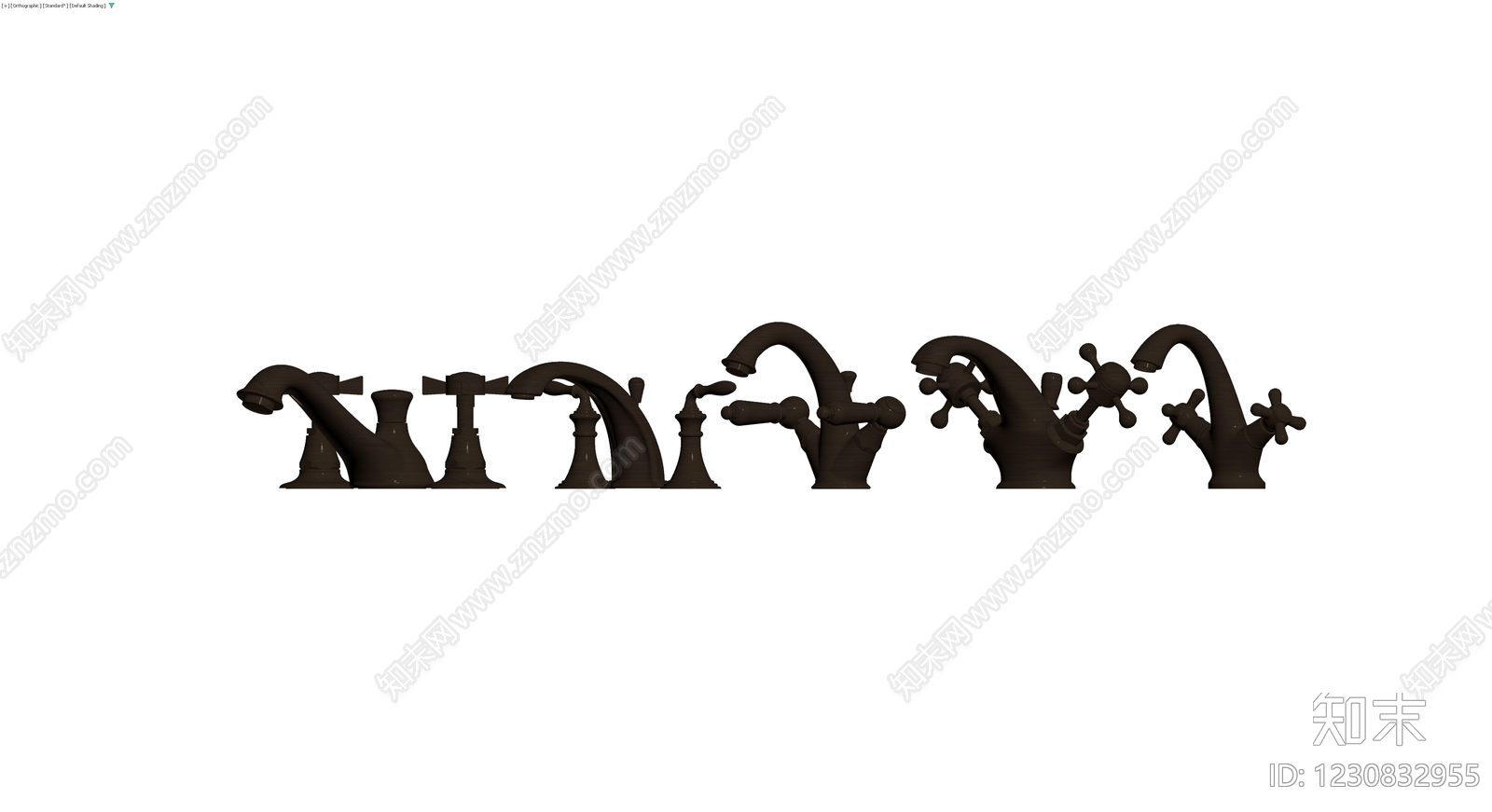 复古深色水龙头组合3D模型下载【ID:1230832955】