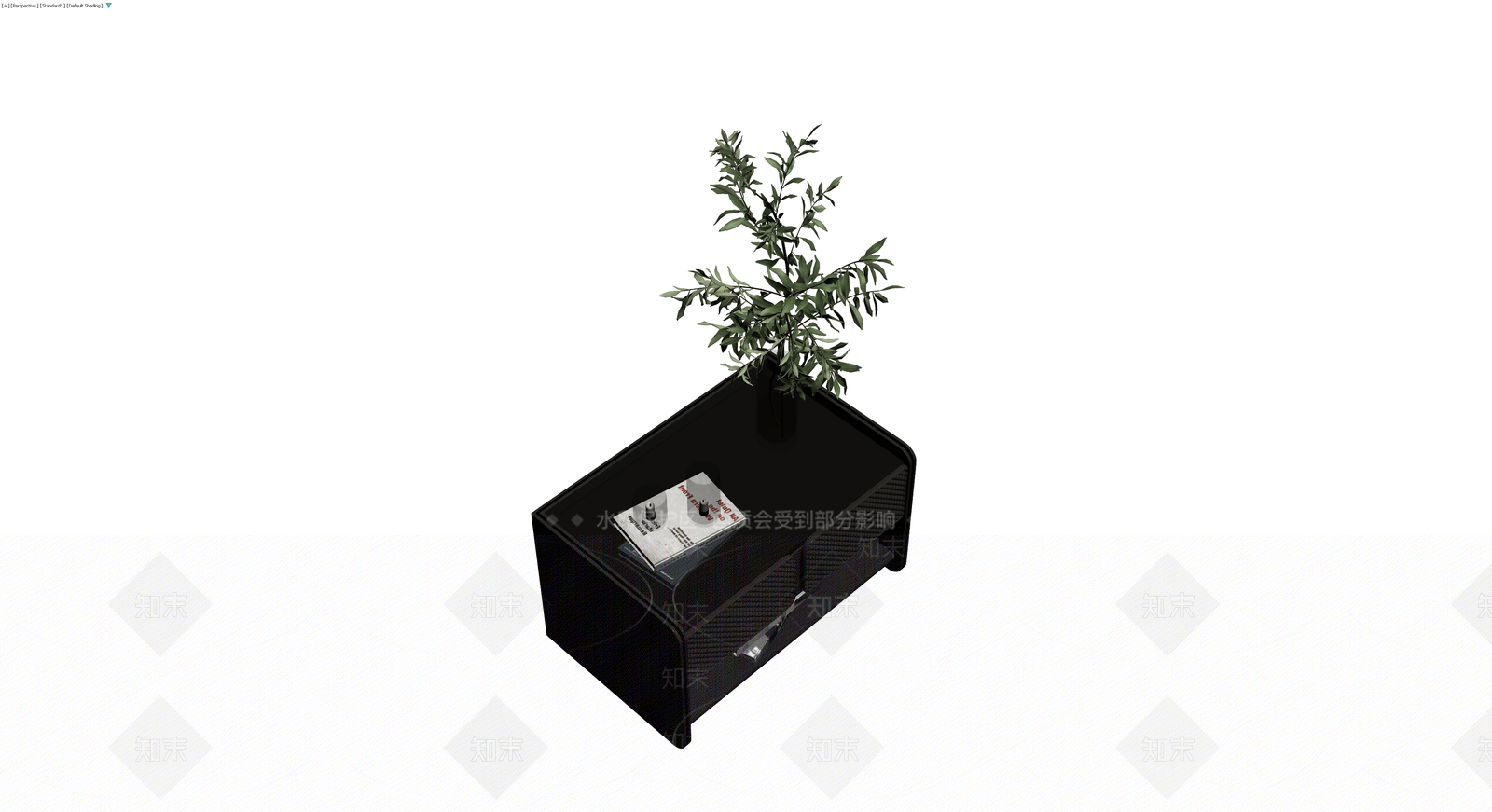 黑色现代边柜盆栽组合3D模型下载【ID:1230183252】