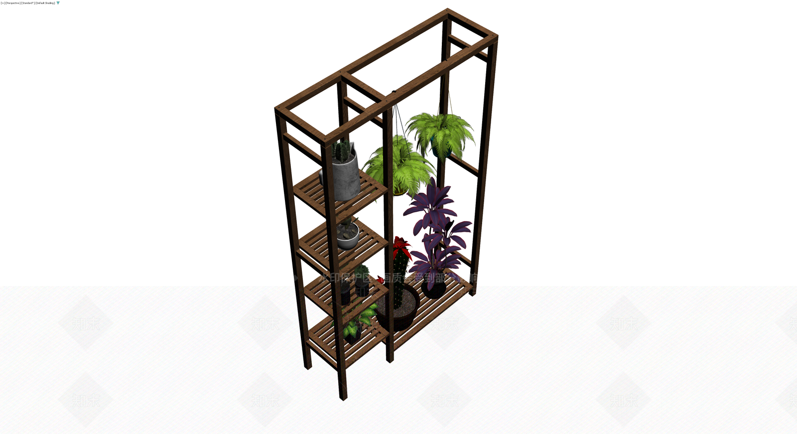 木质多层置物架带植物组合3D模型下载【ID:1230719856】