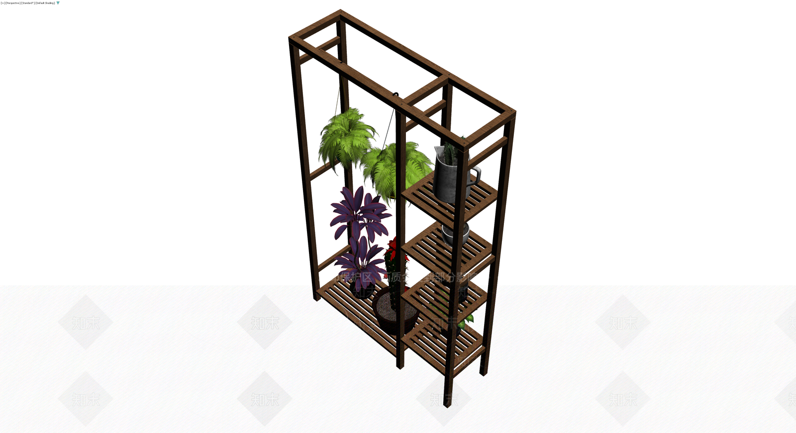 木质多层置物架带植物组合3D模型下载【ID:1230719856】