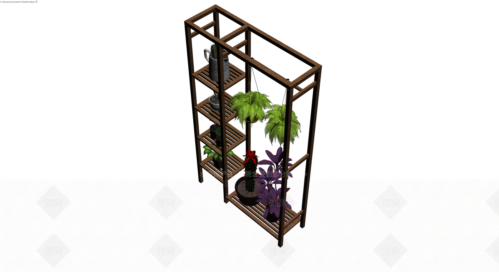 木质多层置物架带植物组合3D模型下载【ID:1230719856】