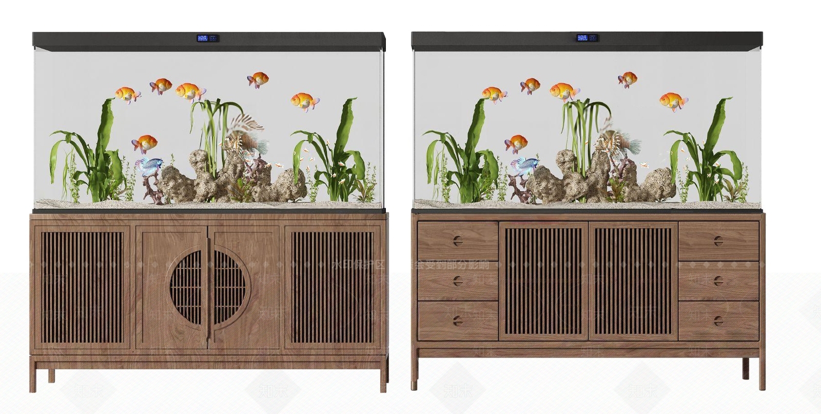 新中式鱼缸边柜3D模型下载【ID:1105711288】