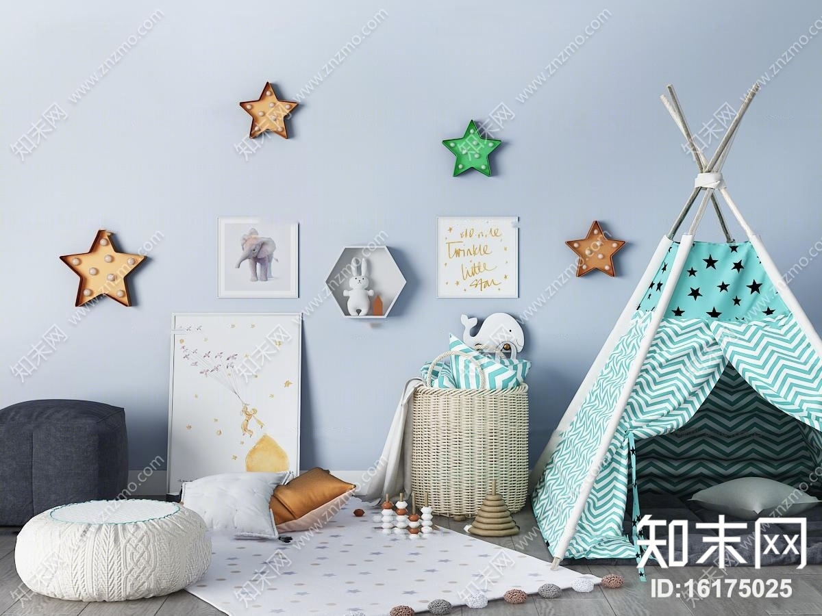 北欧儿童房帐篷玩具卧室3D模型下载【ID:16175025】