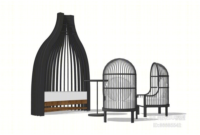 鸟笼组合椅SU模型下载【ID:86685542】