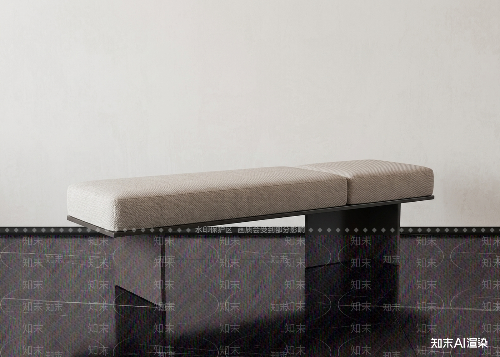 现代床尾凳3D模型渲染效果图