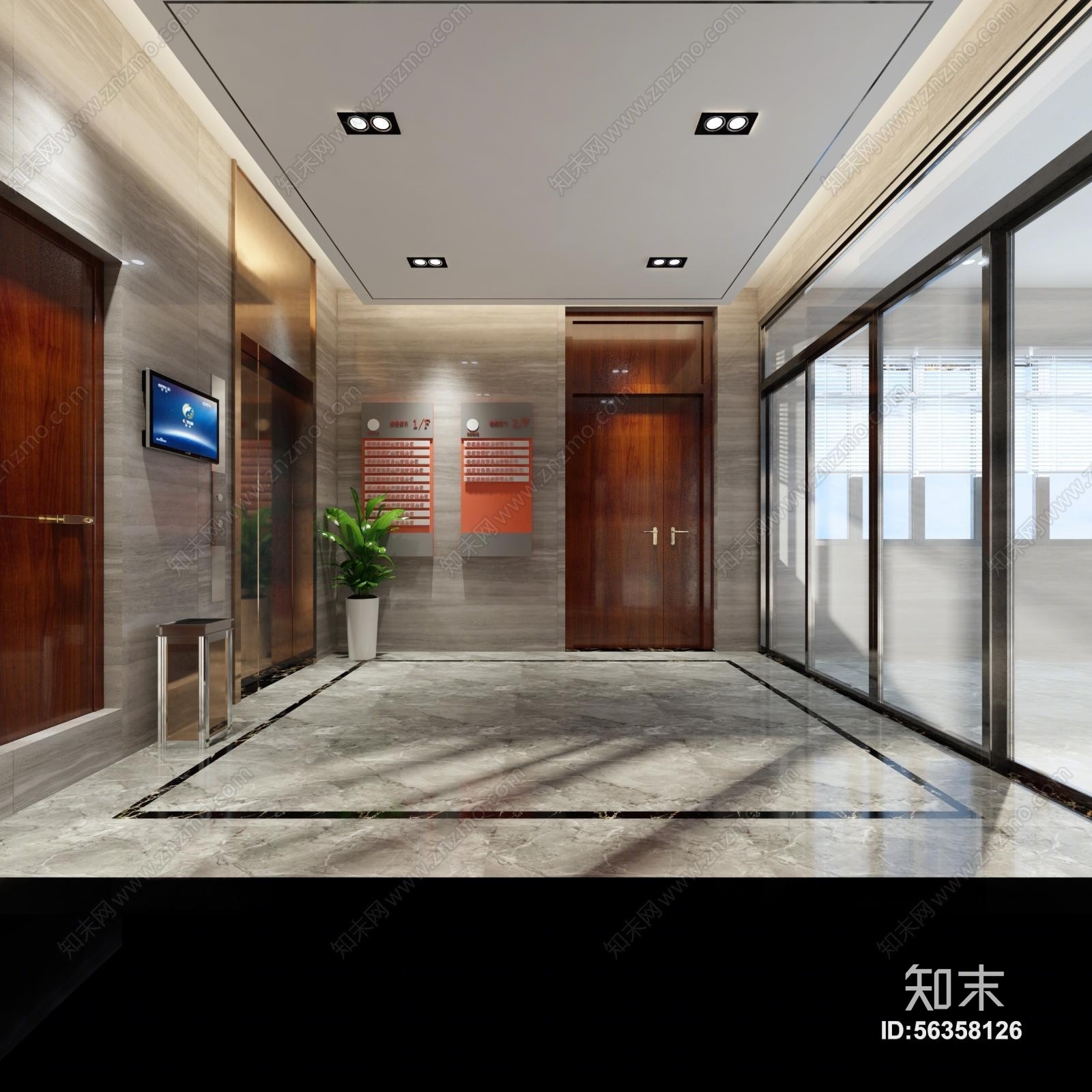 现代电梯厅3D模型下载【ID:56358126】