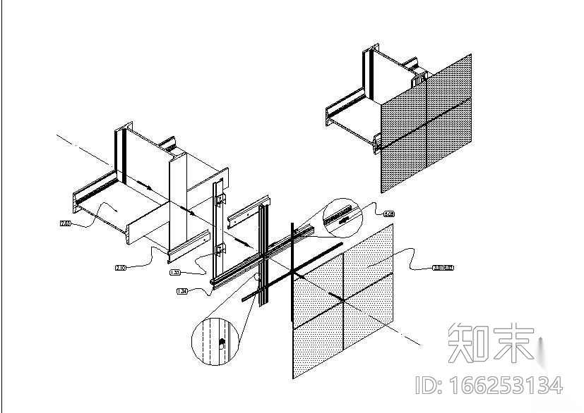 某玻璃幕墙三维节点构造详图施工图下载【ID:166253134】